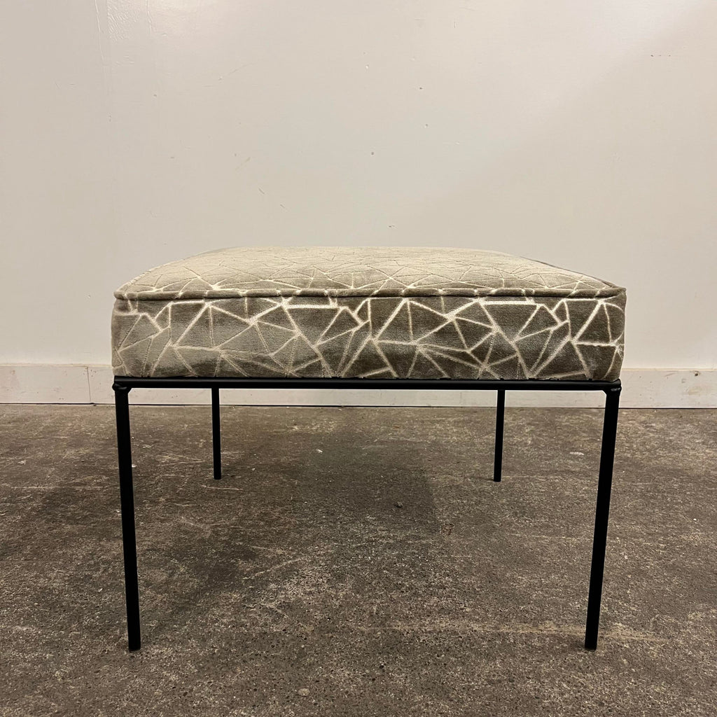 Paul McCobb Style Ottoman Stool Grey and White Cut Velvet