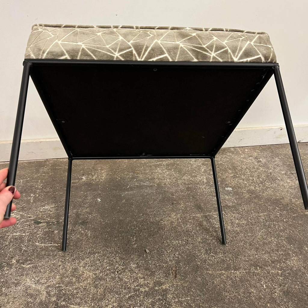 Paul McCobb Style Ottoman Stool Grey and White Cut Velvet