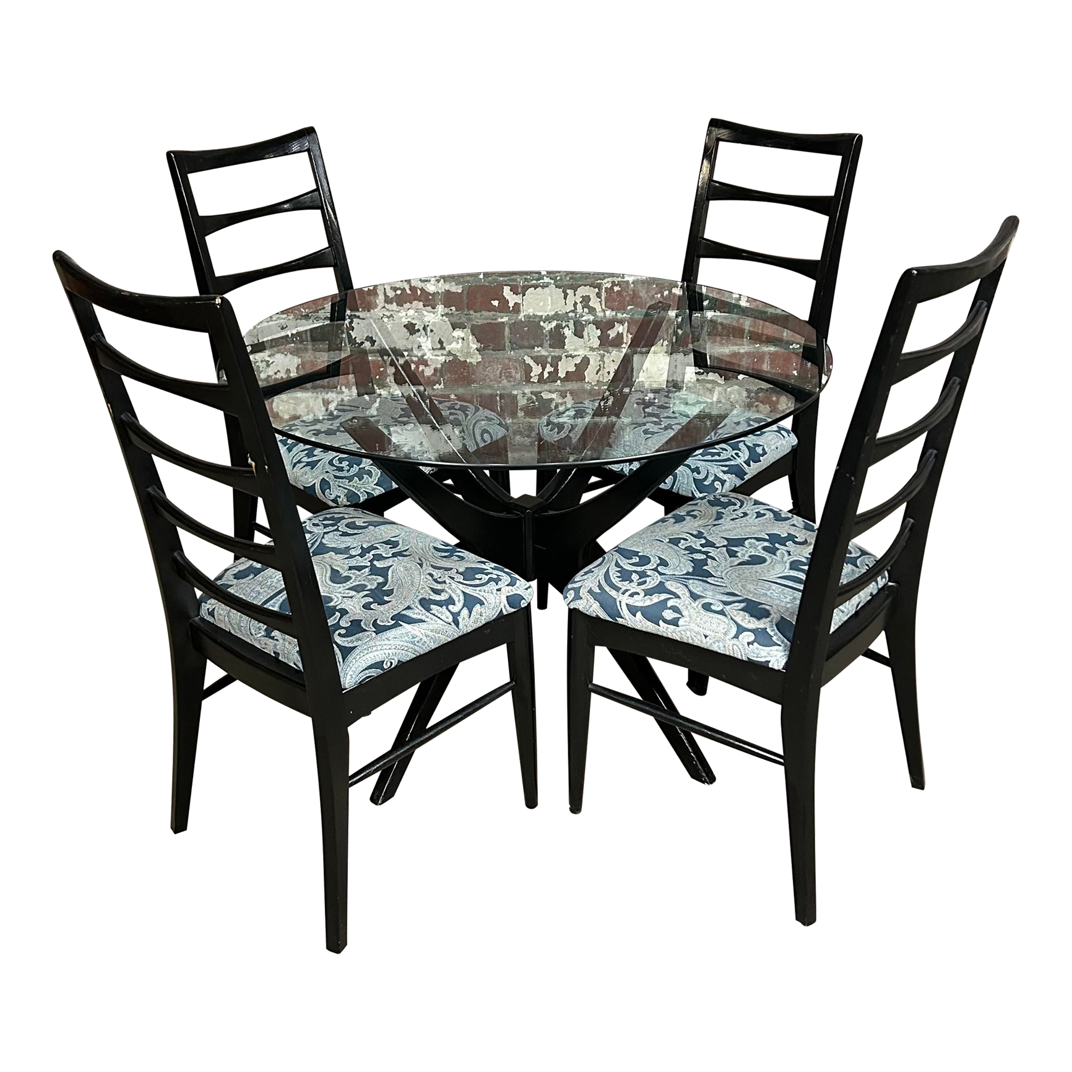 Pearsall Style Round Glass Kitchen Dining Table With 4 Chairs