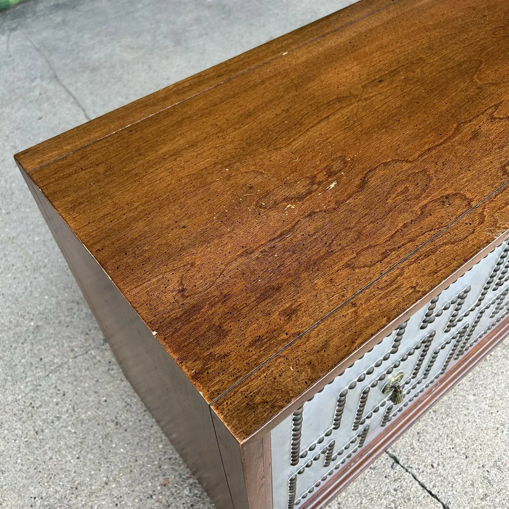 Petite Parzinger Style Hammered-Metal Fronted Cabinet