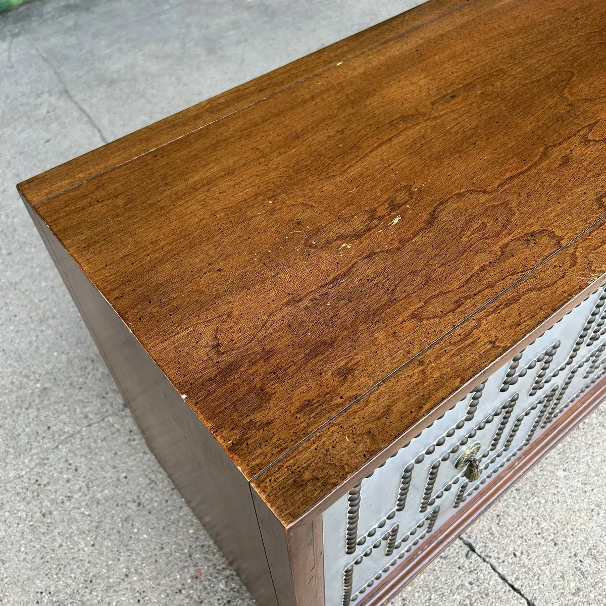 Petite Parzinger Style Hammered-Metal Fronted Cabinet