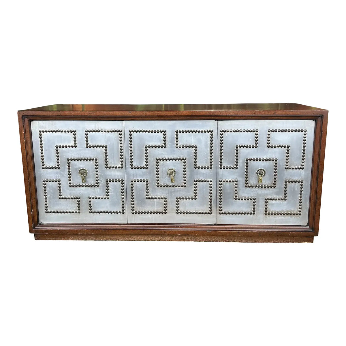 Petite Parzinger Style Hammered-Metal Fronted Cabinet