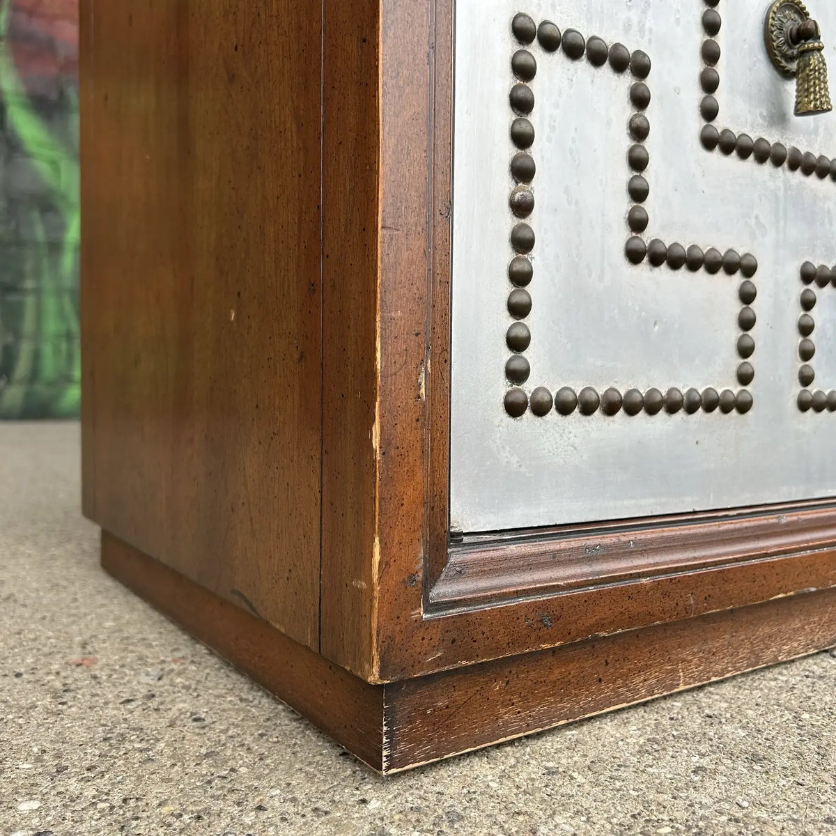 Petite Parzinger Style Hammered-Metal Fronted Cabinet