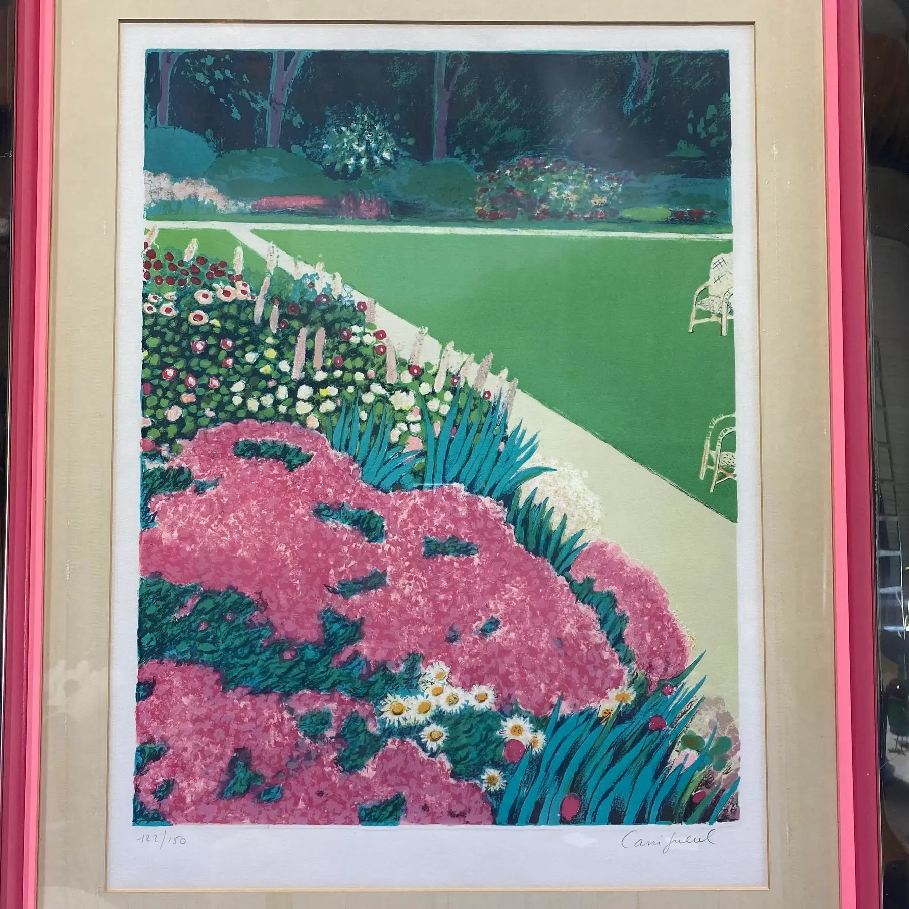 Pink Floral Print in Chrome Frame