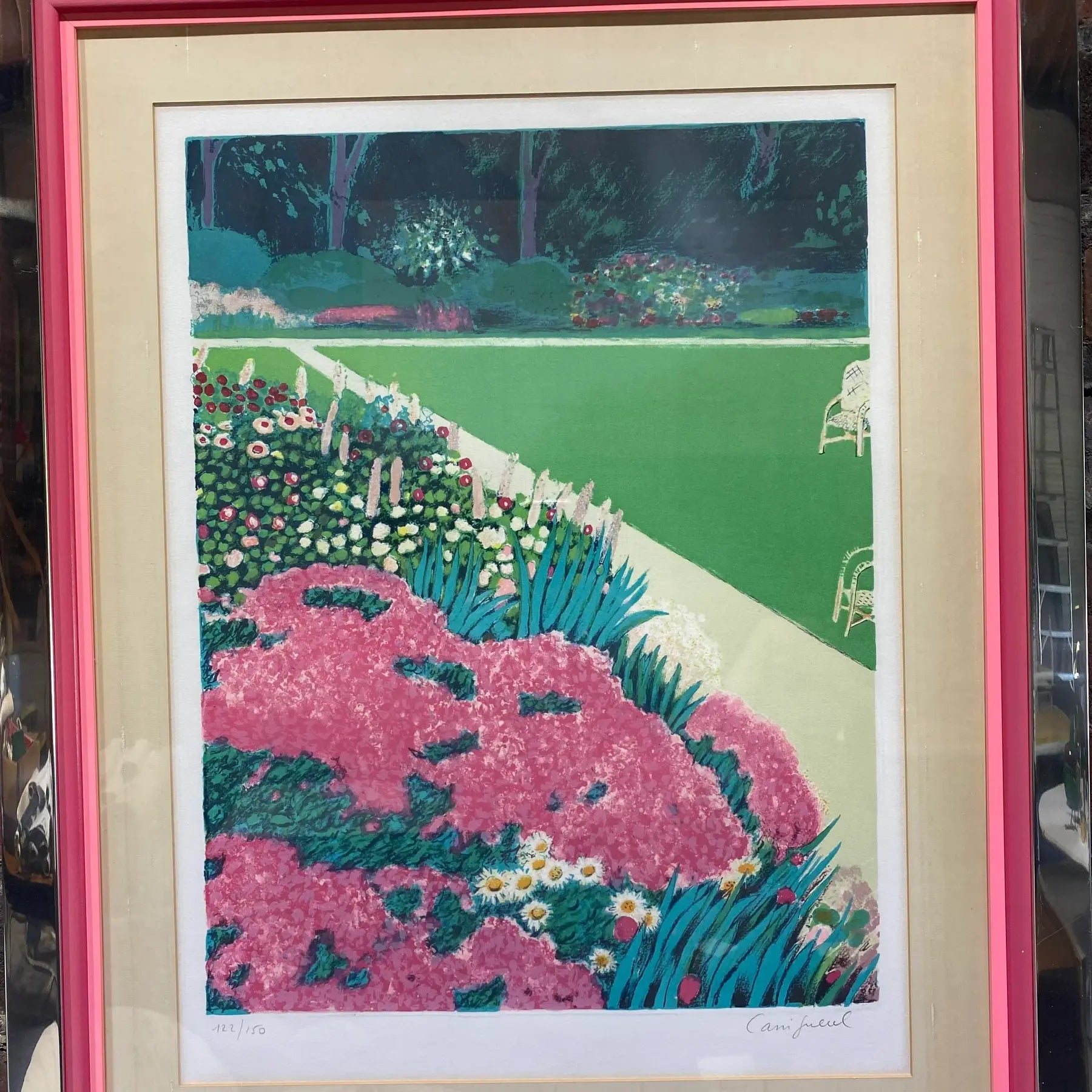 Pink Floral Print in Chrome Frame