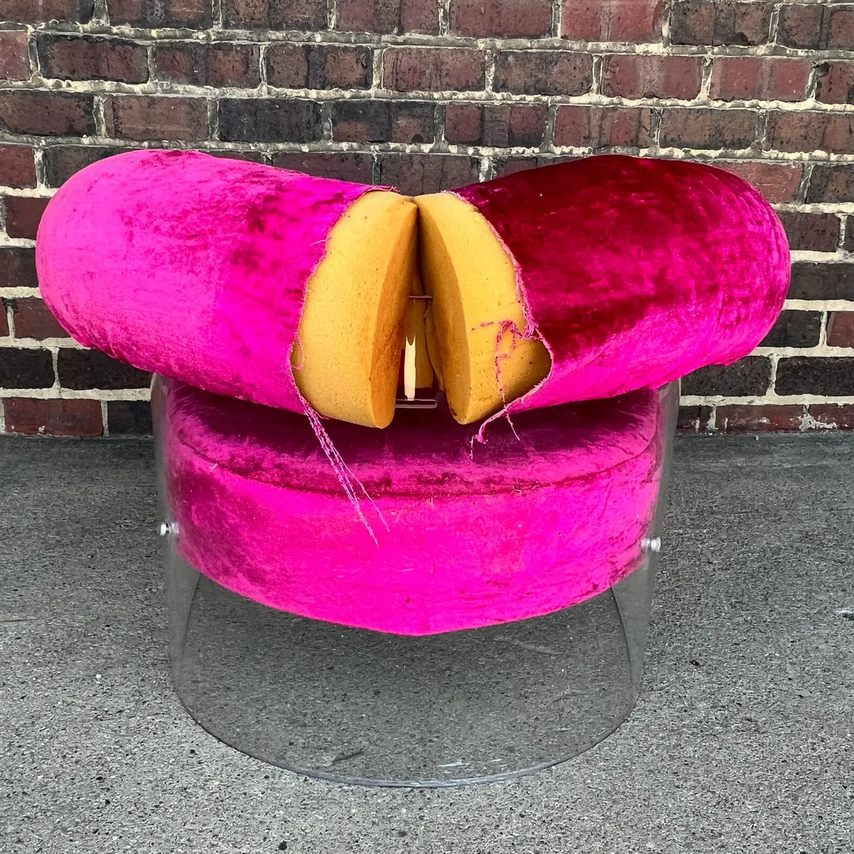 Pink Velvet Lucite Base Tub Chair Chair