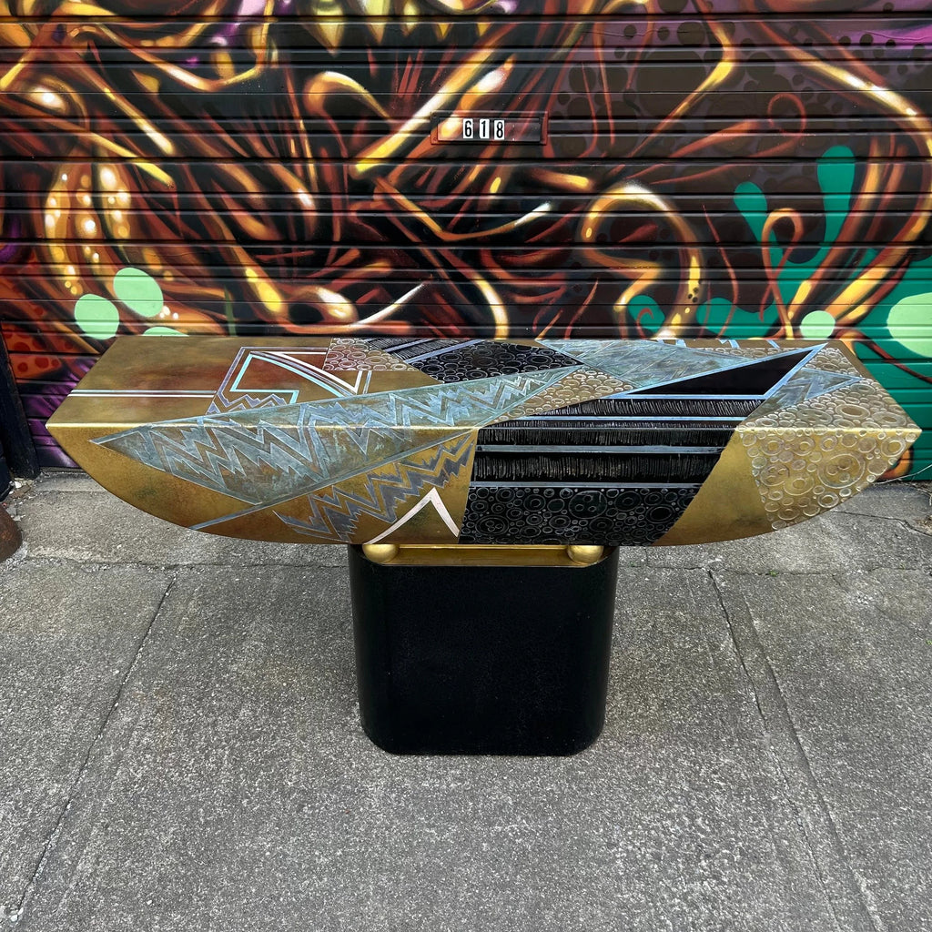 Post Modern Console Table and Mirror Gold Black