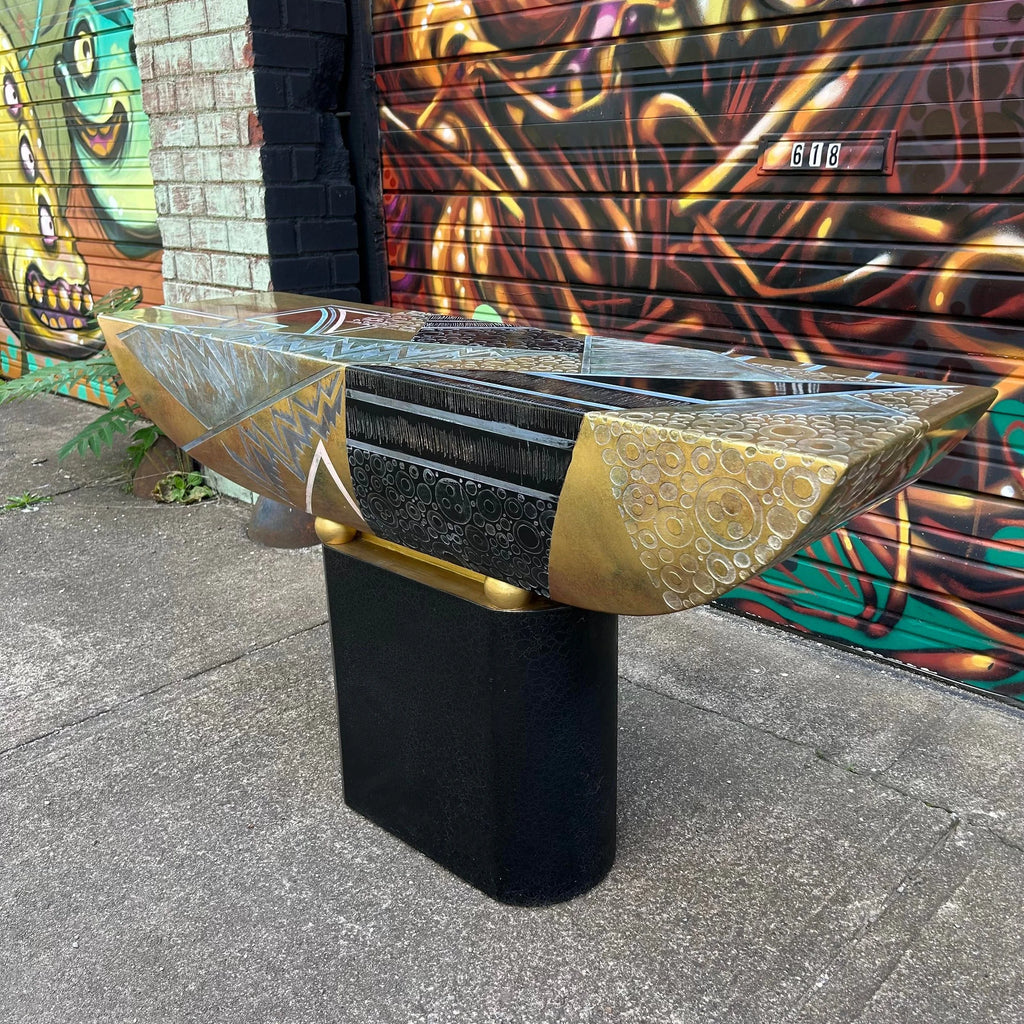 Post Modern Console Table and Mirror Gold Black