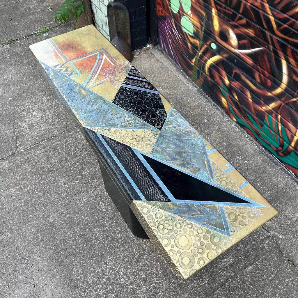 Post Modern Console Table and Mirror Gold Black