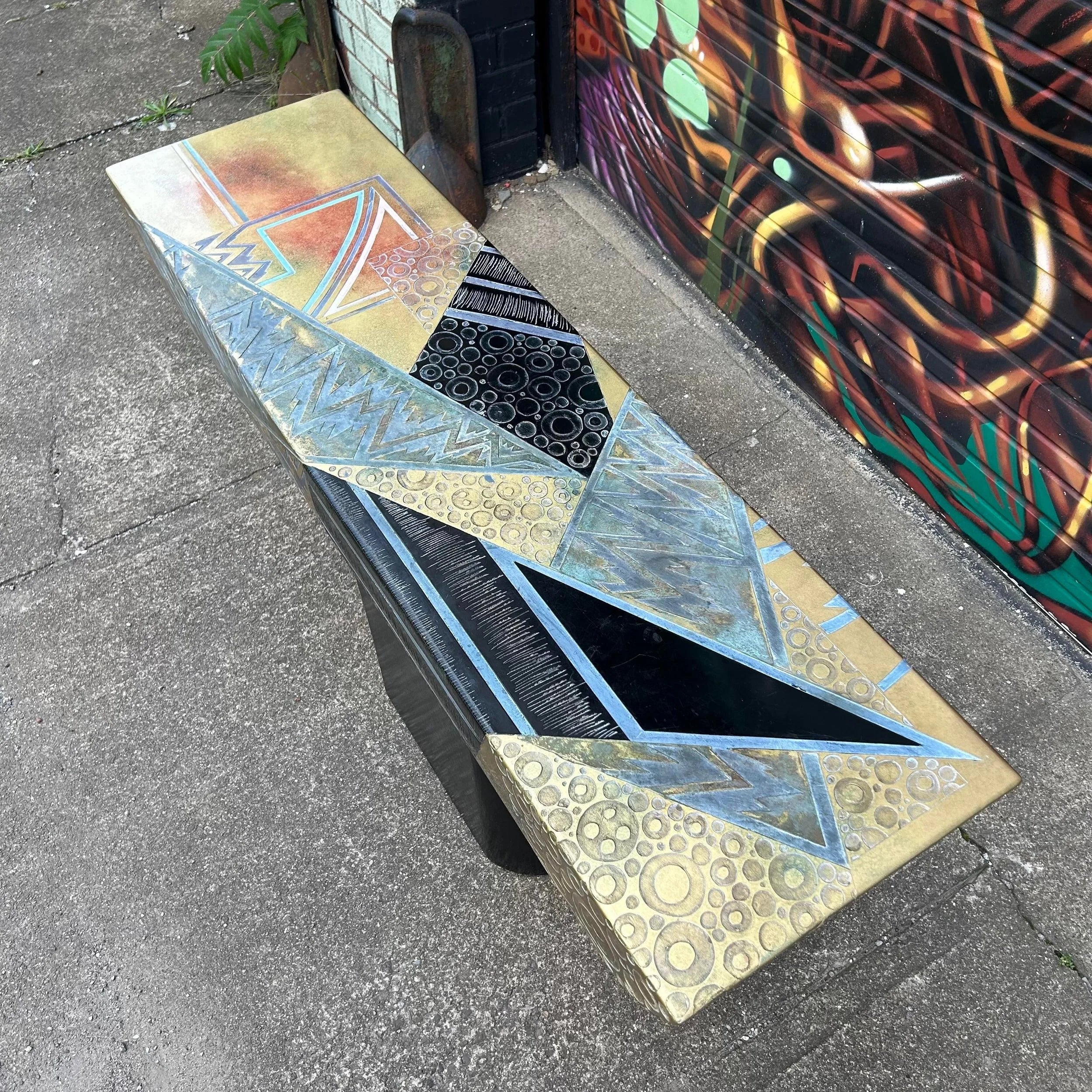 Post Modern Console Table and Mirror Gold Black