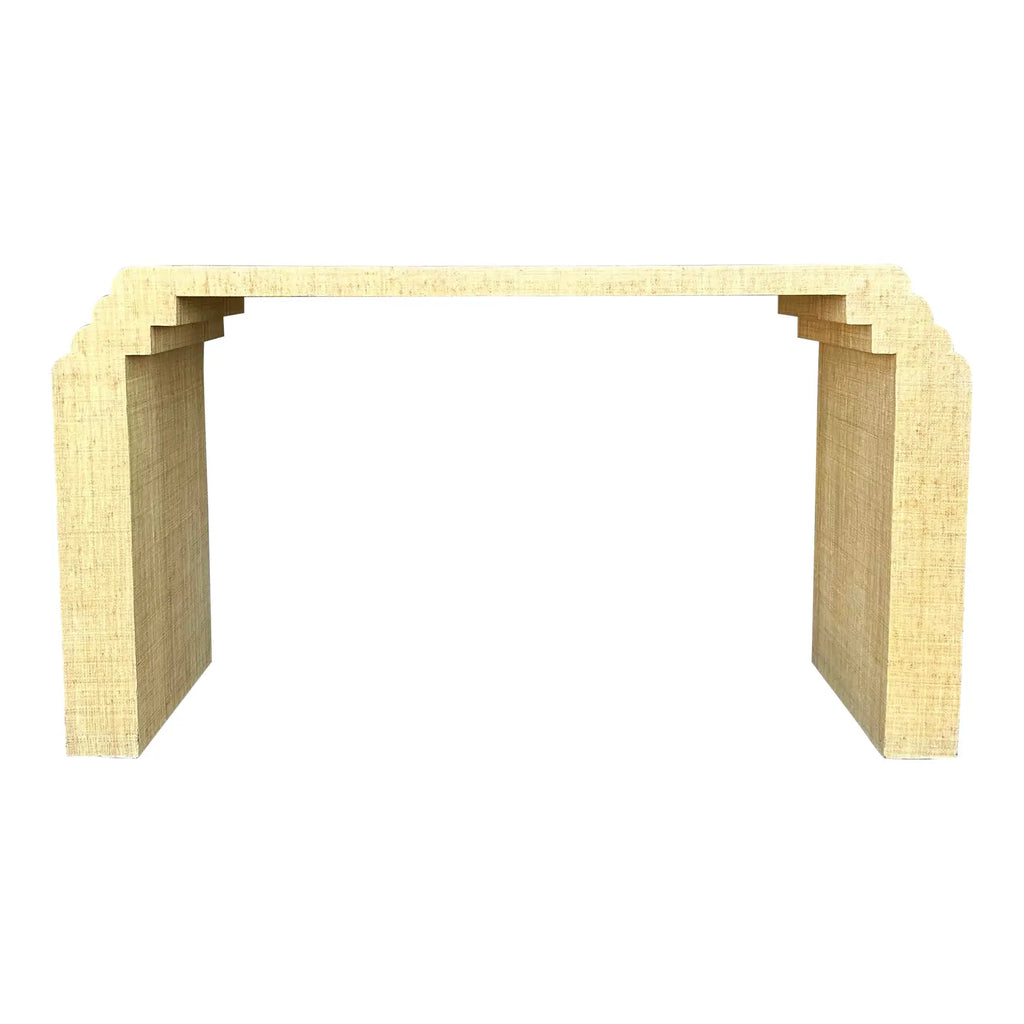Post Modern Grass Cloth Sofa Console Table