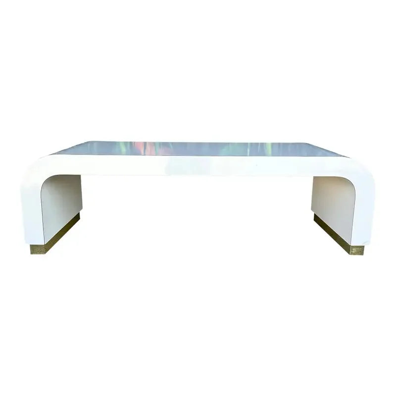 Postmodern Springer-Style Waterfall Edge Coffee Table Brass Capped