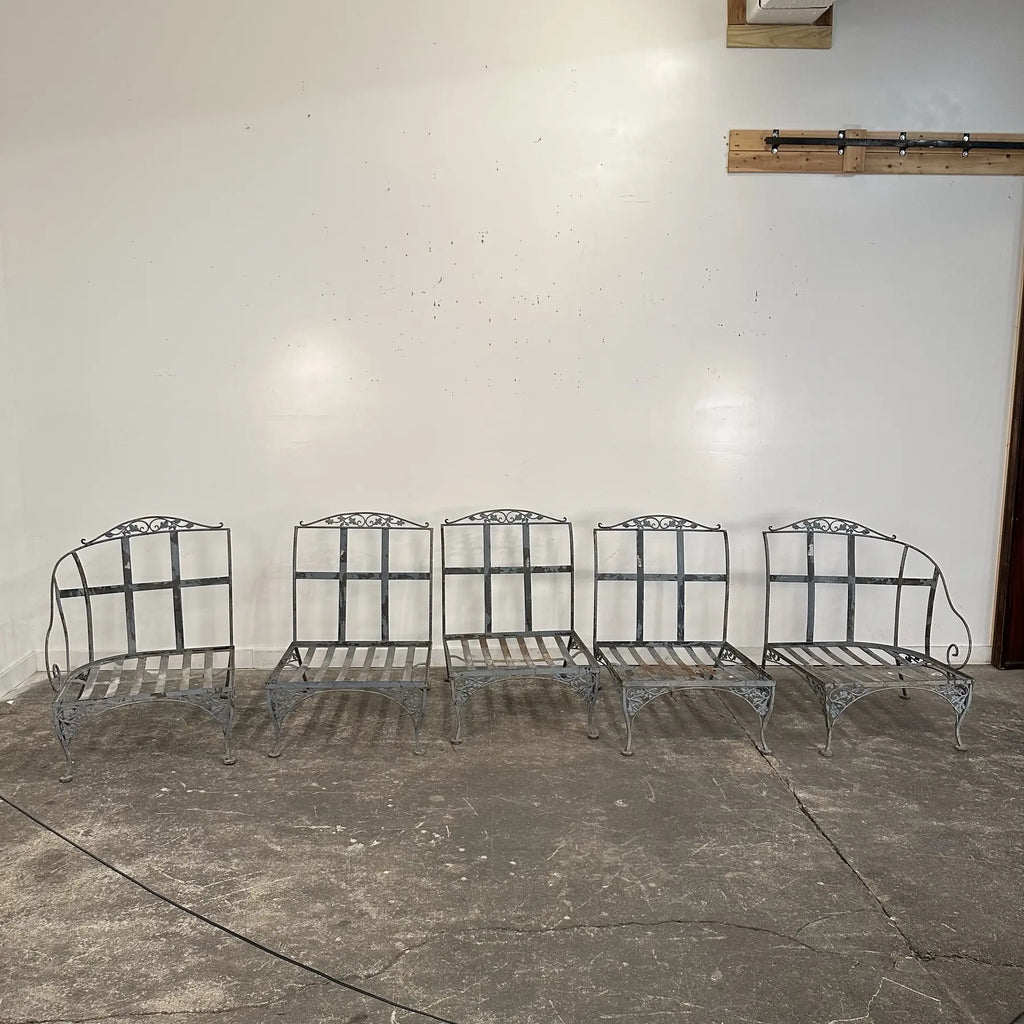 Mid 20th Century Woodard Iron Patio 5 Piece Sectional Sofa Orleans Pattern,
