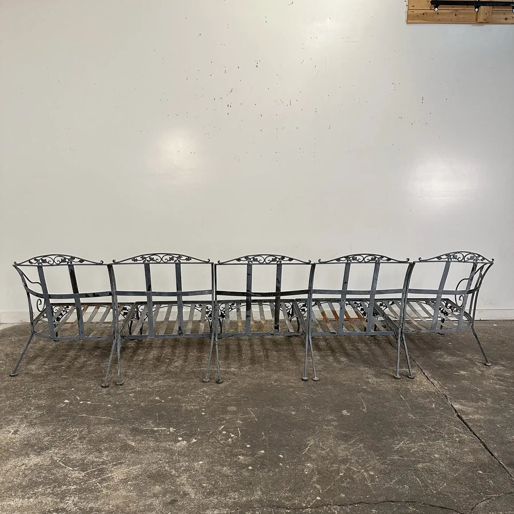 Mid 20th Century Woodard Iron Patio 5 Piece Sectional Sofa Orleans Pattern,