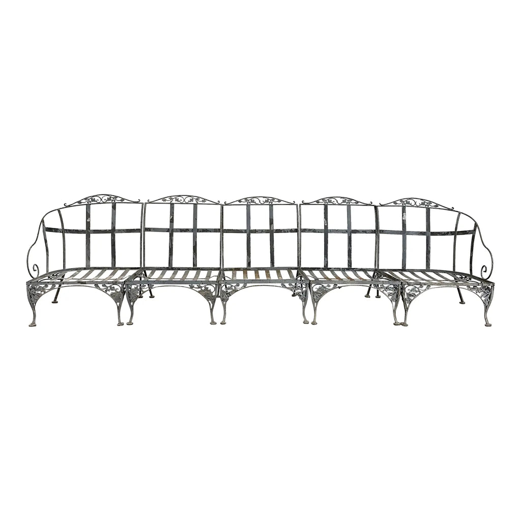 Mid 20th Century Woodard Iron Patio 5 Piece Sectional Sofa Orleans Pattern,