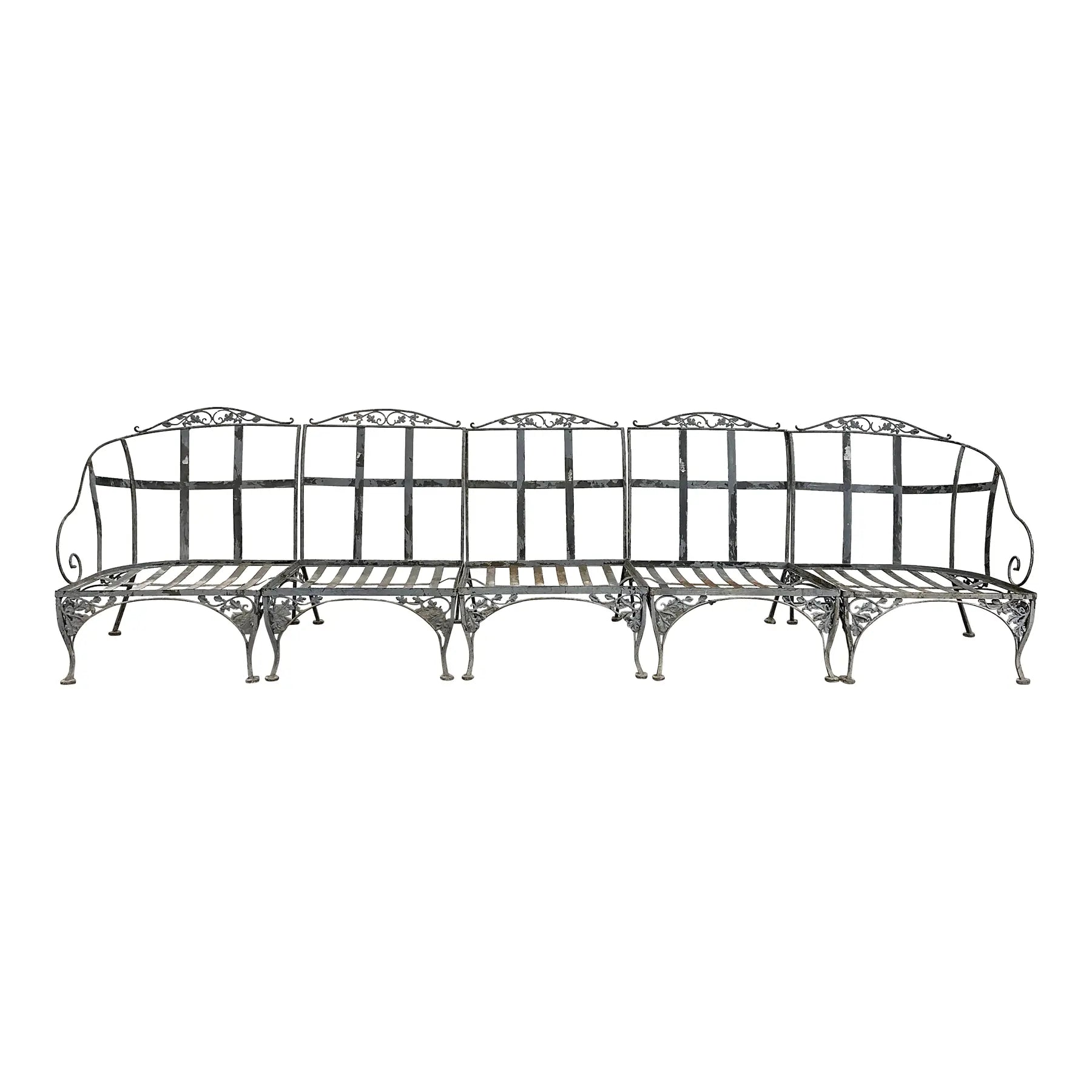 Mid 20th Century Woodard Iron Patio 5 Piece Sectional Sofa Orleans Pattern,