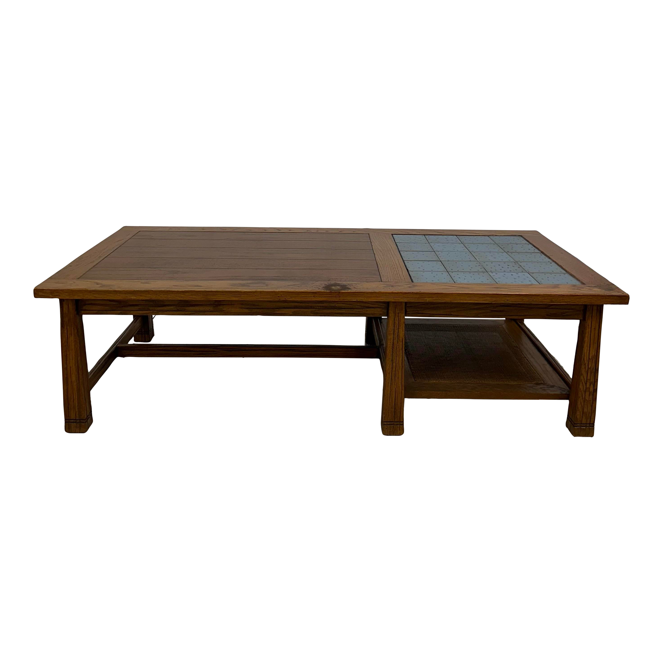 Ranch Oak Coffee Table Rectangle With Blue Tile Top