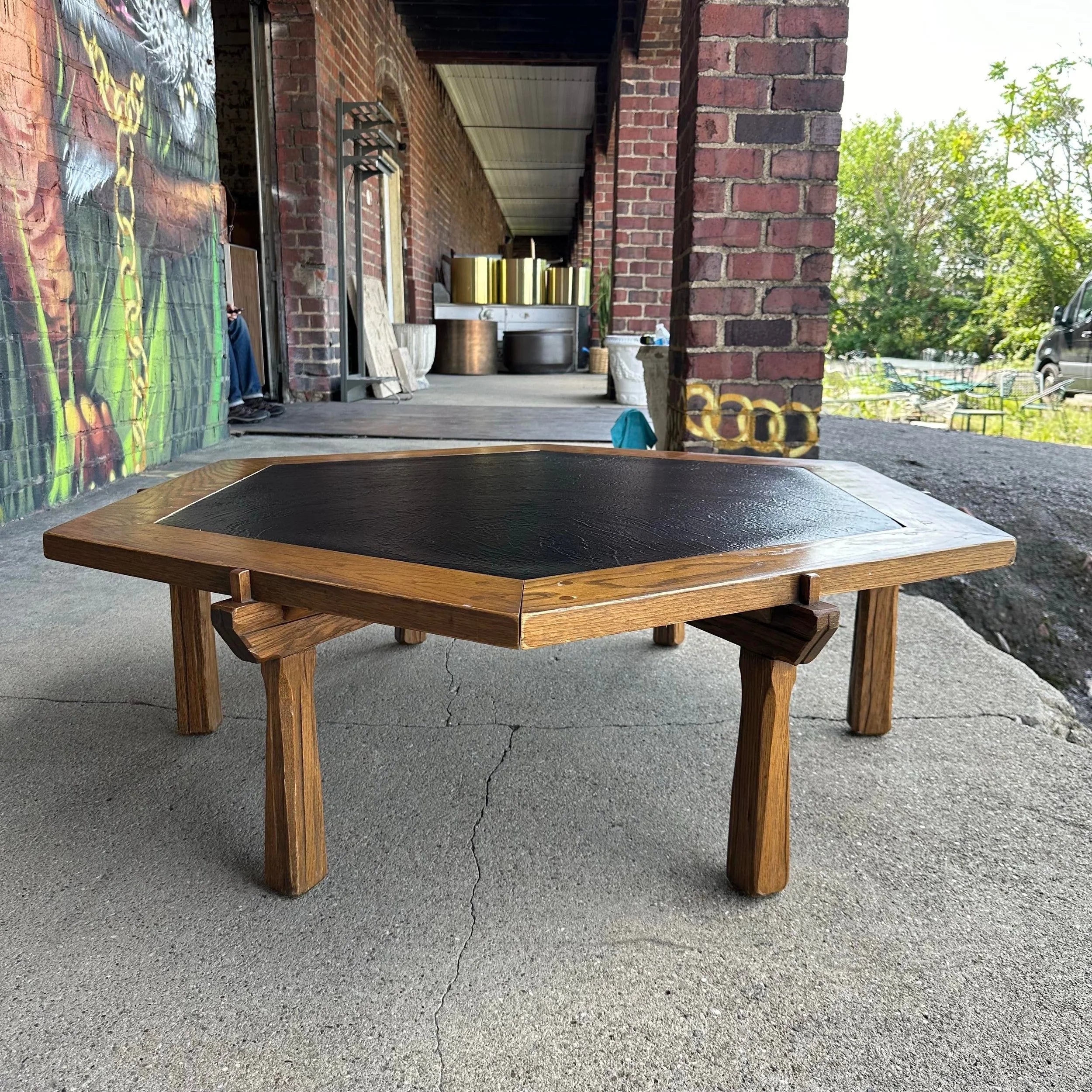 Ranch Oak Hexagonal Faux Slate Coffee Table