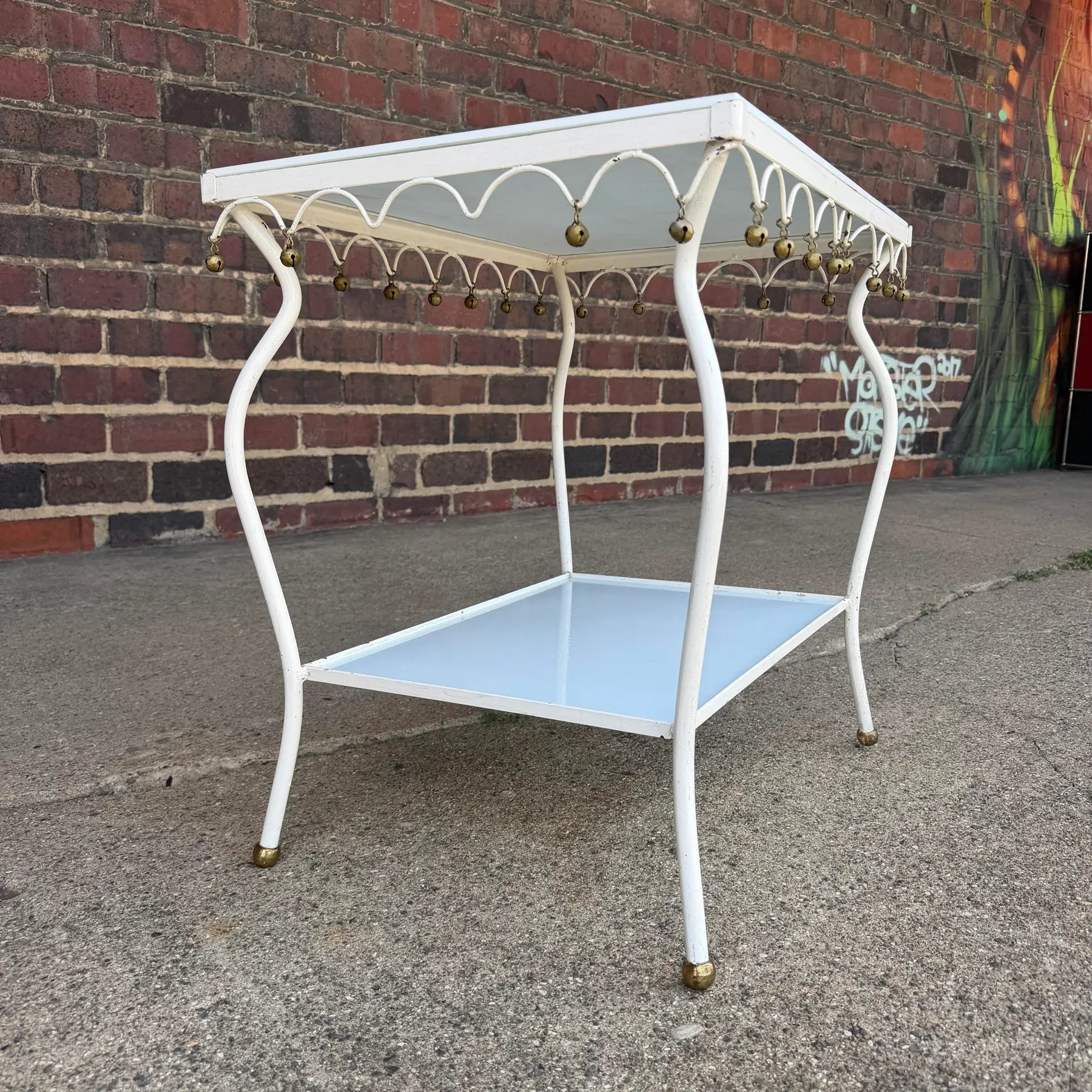 Rare Salterini Patio Side Table Vitro Lite White Glass
