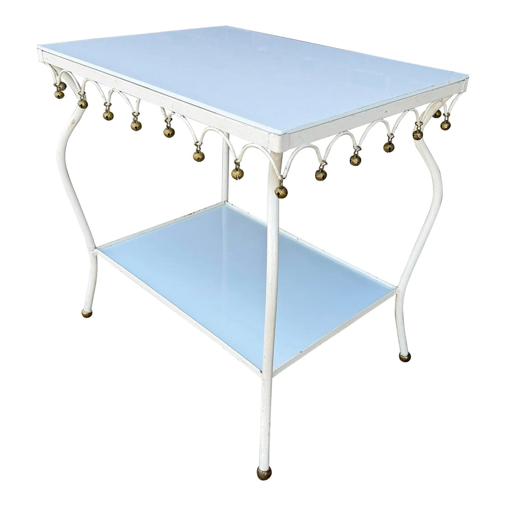 Rare Salterini Patio Side Table Vitro Lite White Glass