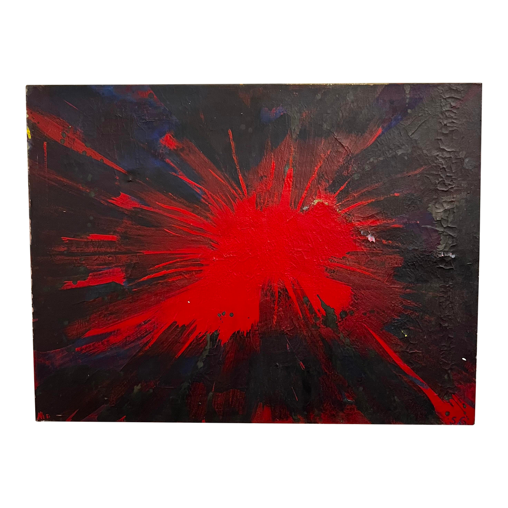 Red Splatter Abstract Painting Signed Sg