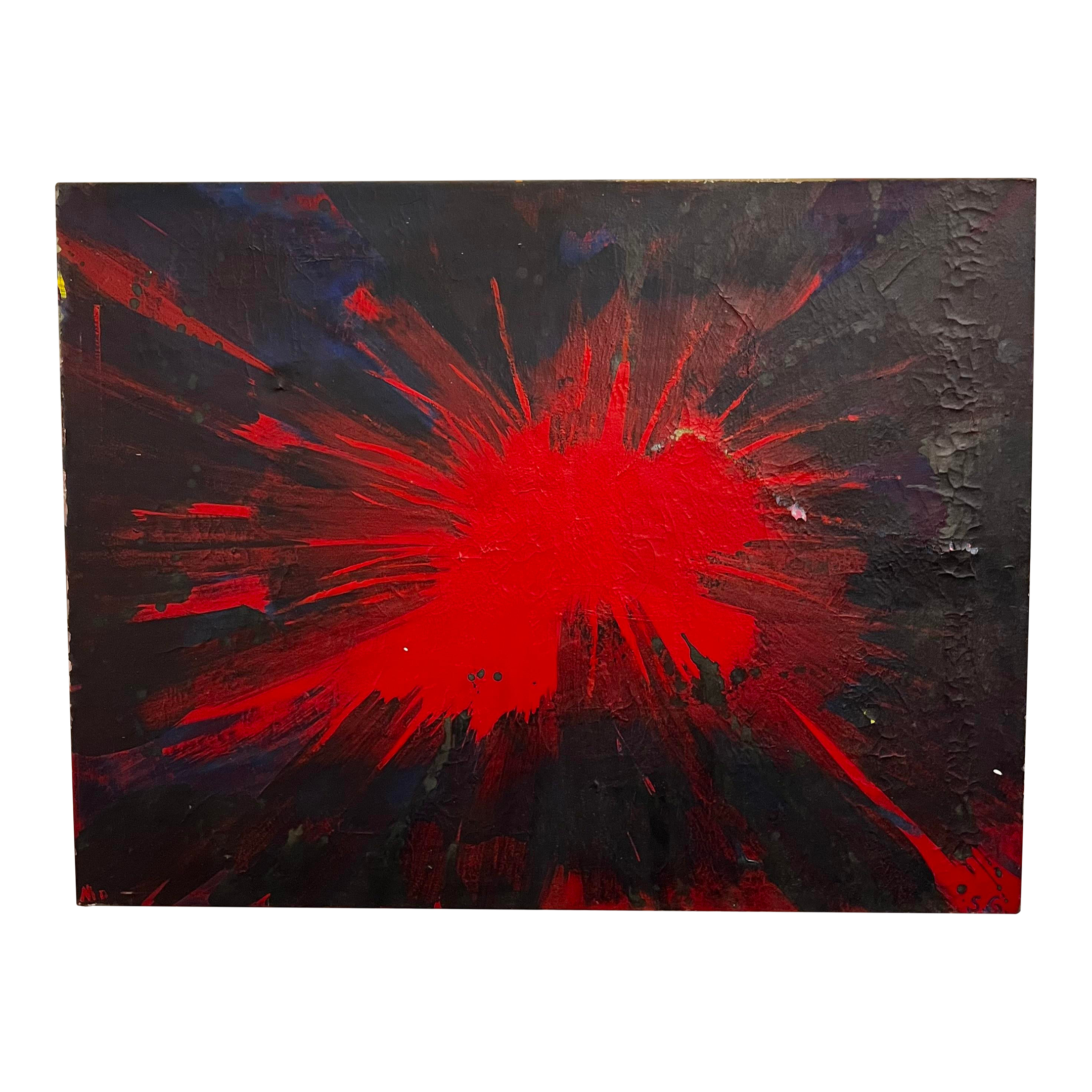Red Splatter Abstract Painting Signed Sg
