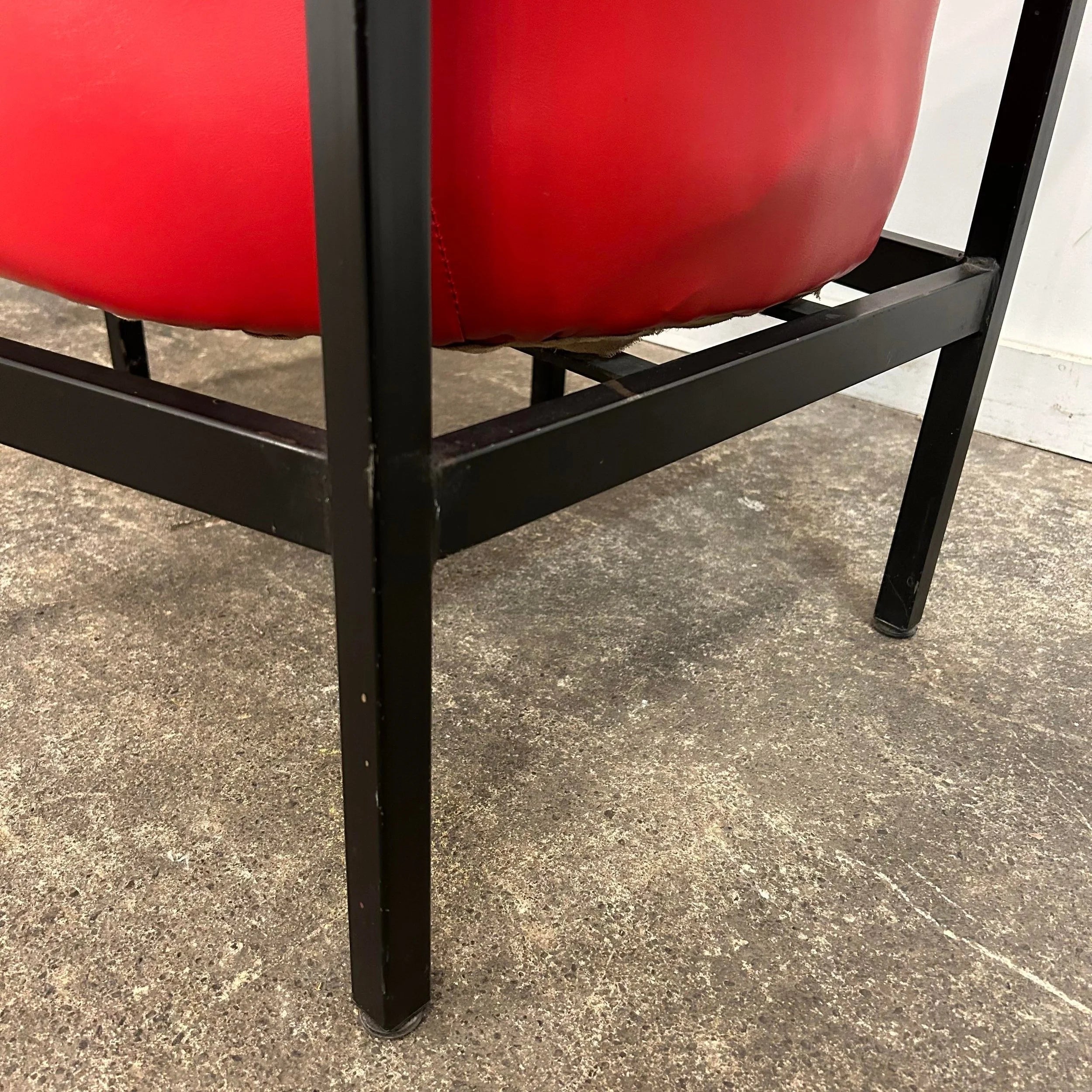 Red Vinyl Tufted Lounge Chairs Styled After Milo Baughman by Frank and Son