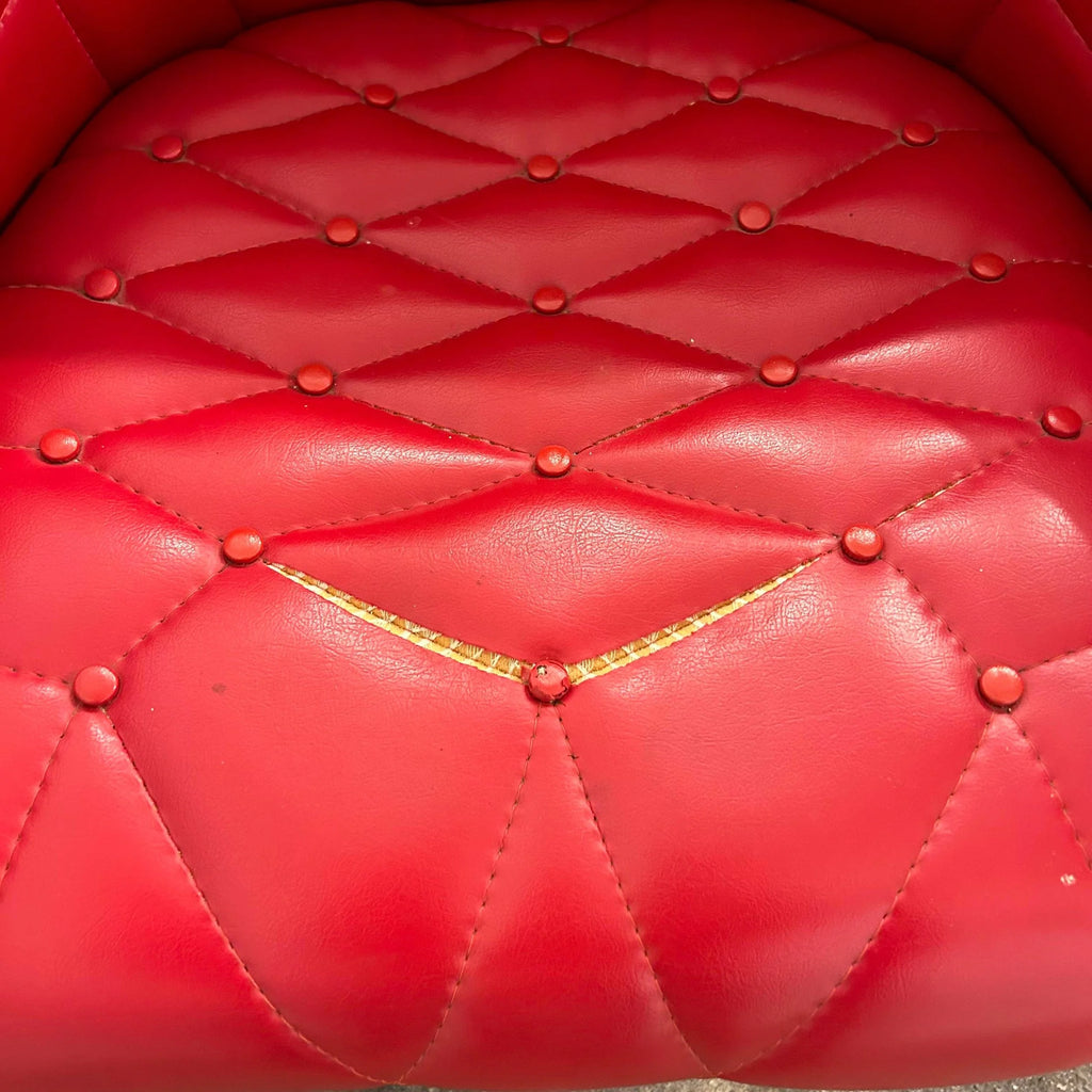 Red Vinyl Tufted Lounge Chairs Styled After Milo Baughman by Frank and Son