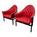 Red Vinyl Tufted Lounge Chairs Styled After Milo Baughman by Frank and Son