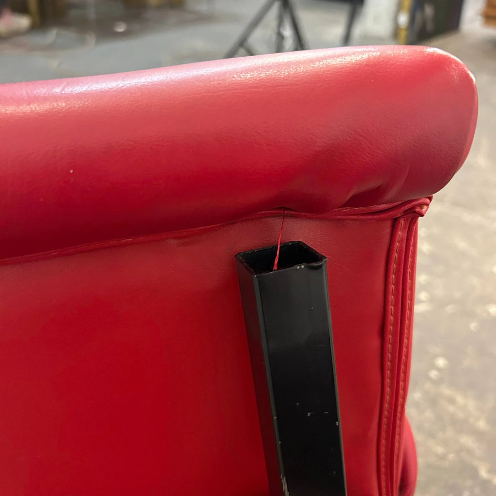 Red Vinyl Tufted Lounge Chairs Styled After Milo Baughman by Frank and Son