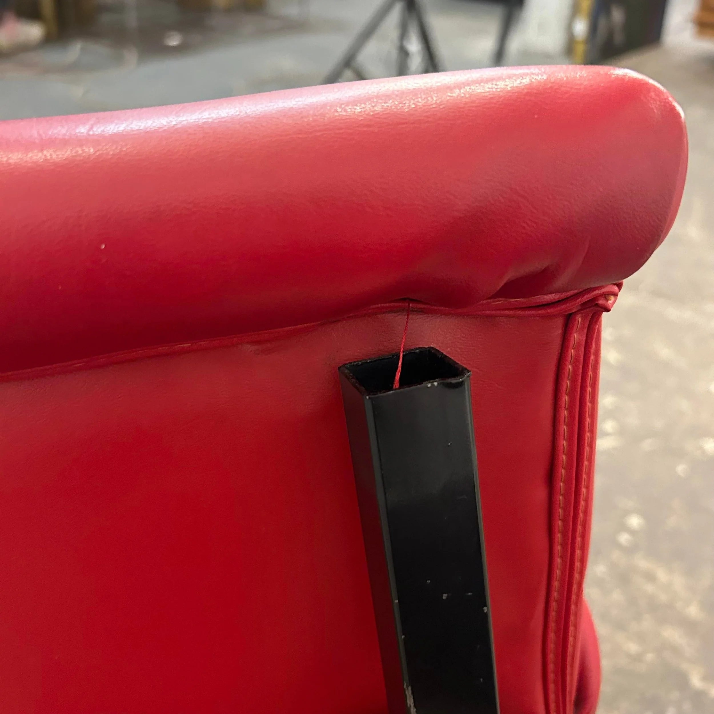 Red Vinyl Tufted Lounge Chairs Styled After Milo Baughman by Frank and Son
