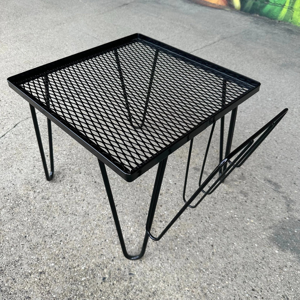 Reupholstered and Powder Coated Hairpin Leg Magazine Rack Ottoman