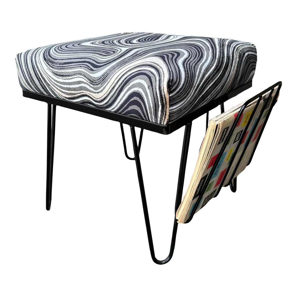 Reupholstered and Powder Coated Hairpin Leg Magazine Rack Ottoman