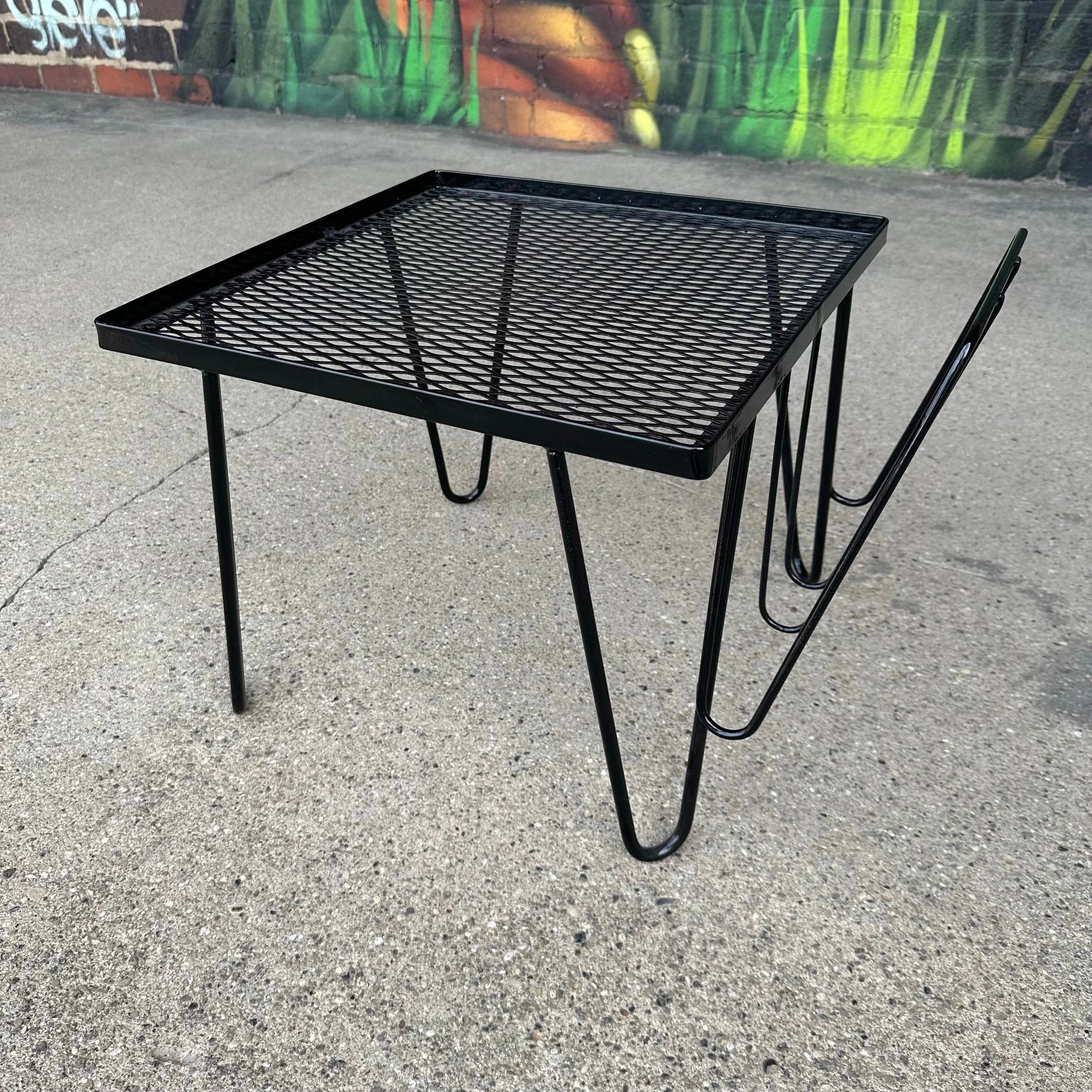 Reupholstered and Powder Coated Hairpin Leg Magazine Rack Ottoman