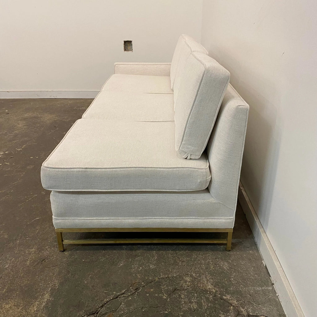 Reupholstered Mid Century Modern Paul McCobb Sectional Sofa with Travertine Top Side Table