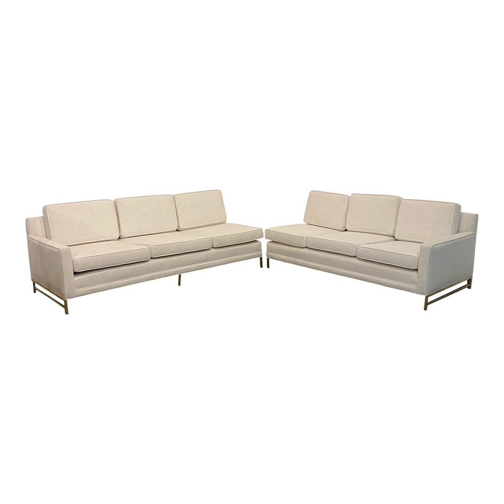 Reupholstered Mid Century Modern Paul McCobb Sectional Sofa with Travertine Top Side Table