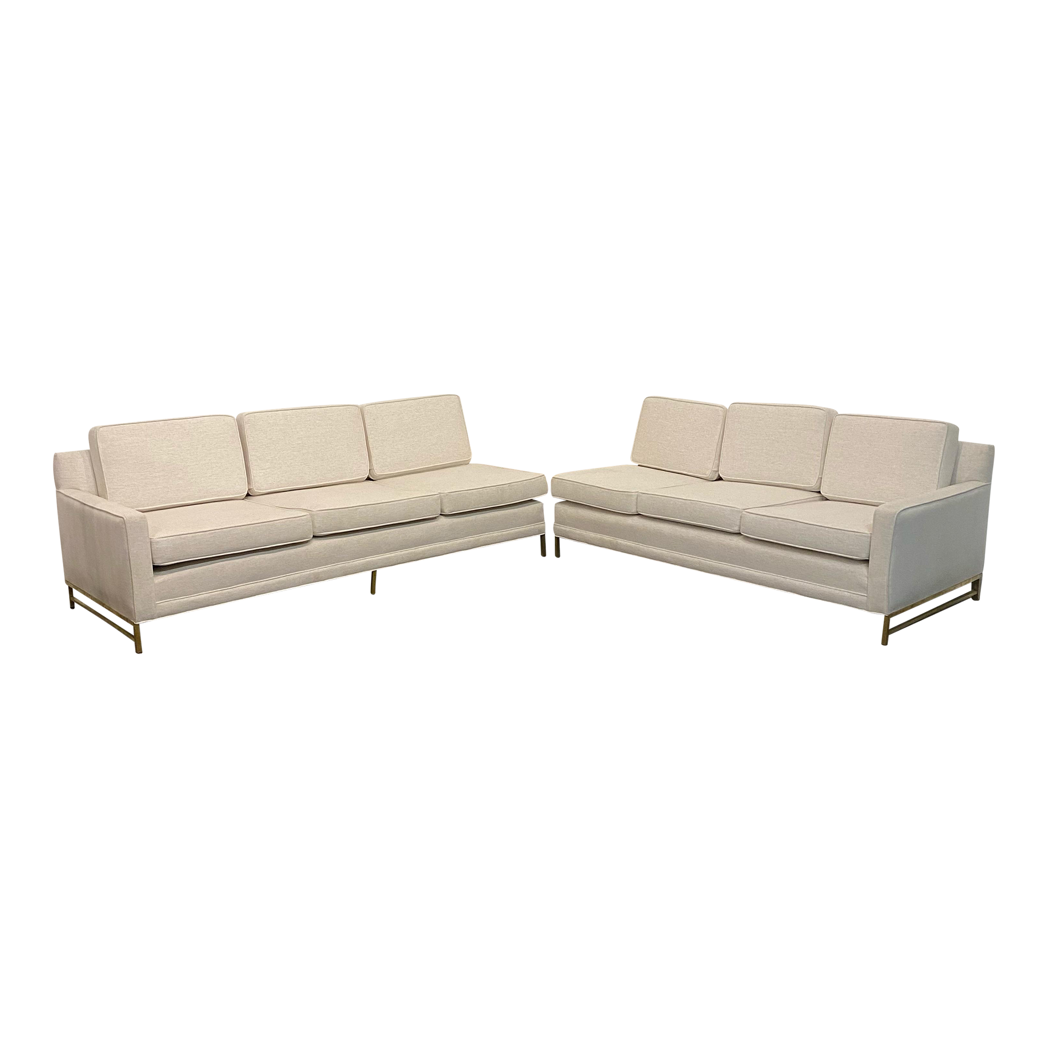 Reupholstered Mid Century Modern Paul McCobb Sectional Sofa with Travertine Top Side Table