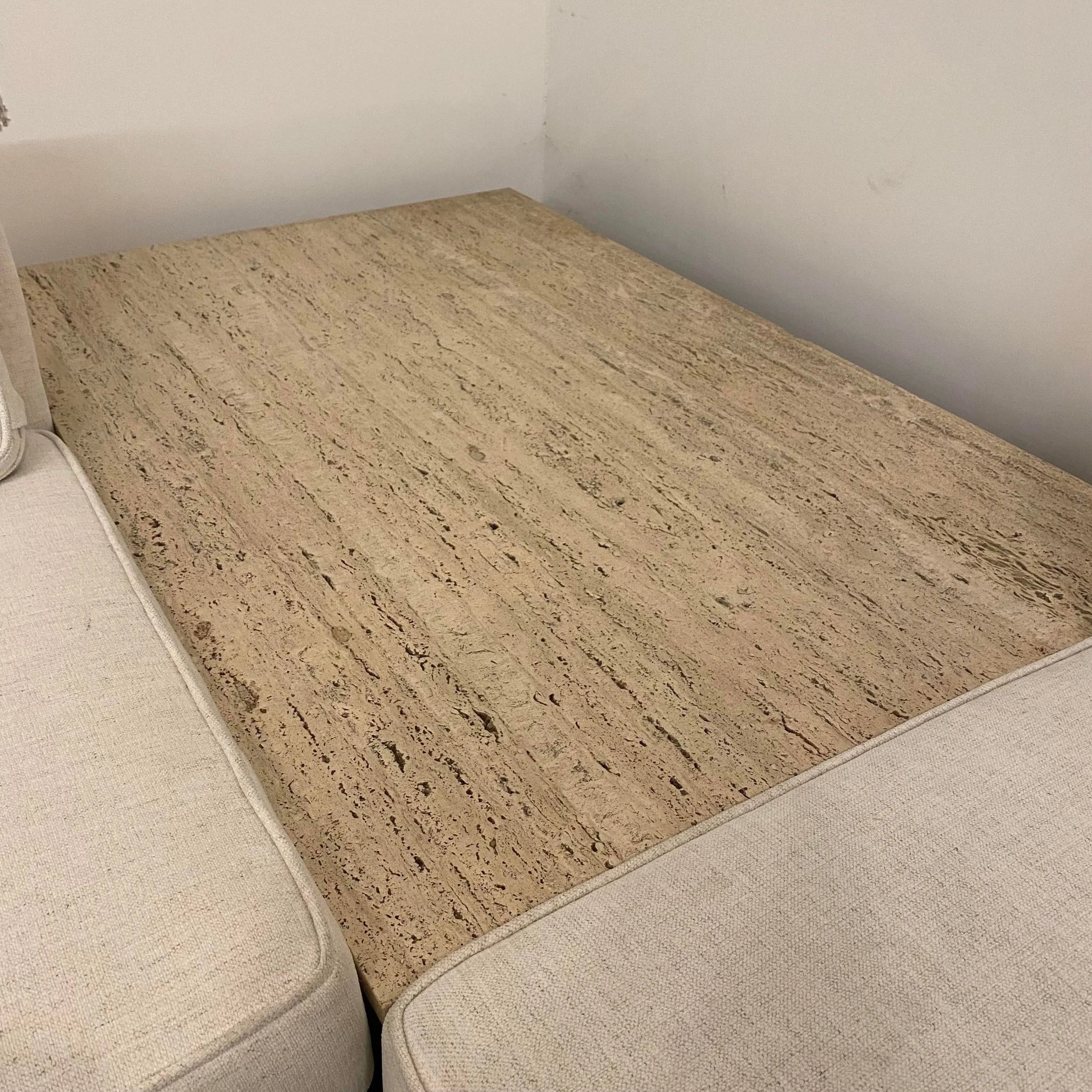 Reupholstered Mid Century Modern Paul McCobb Sectional Sofa with Travertine Top Side Table
