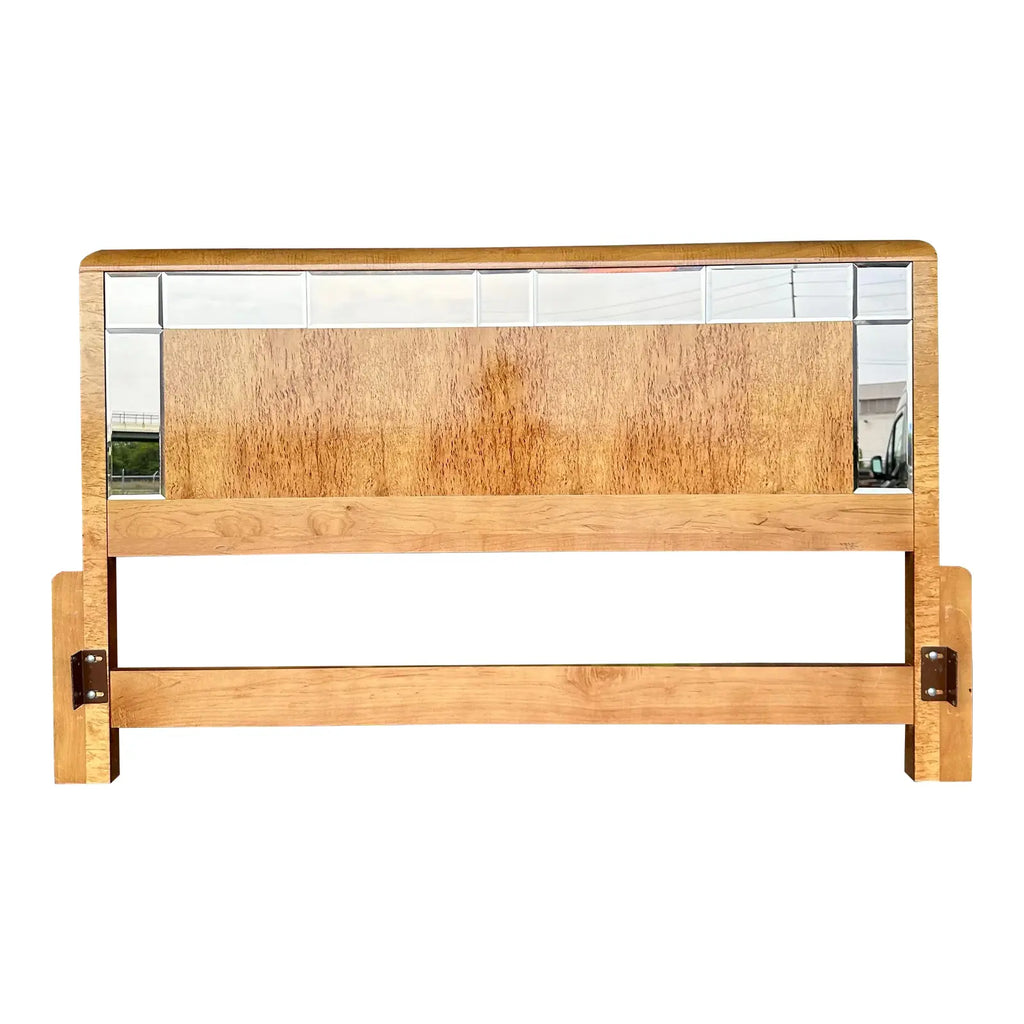 Romweber Mid-Century Mod Bird's-Eye Maple Smoke Glass Queen Headboard