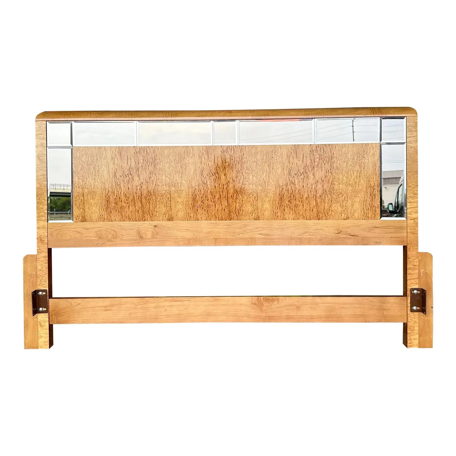 Romweber Mid-Century Mod Bird's-Eye Maple Smoke Glass Queen Headboard