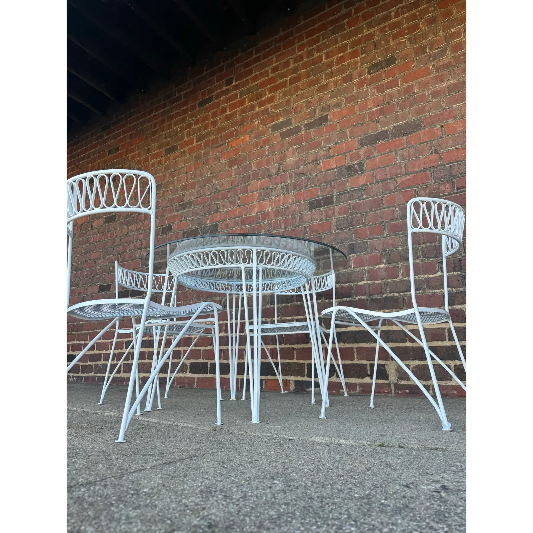Salterini Ribbon Patio Table and 4 Chairs Wrought Iron Mid Century,
