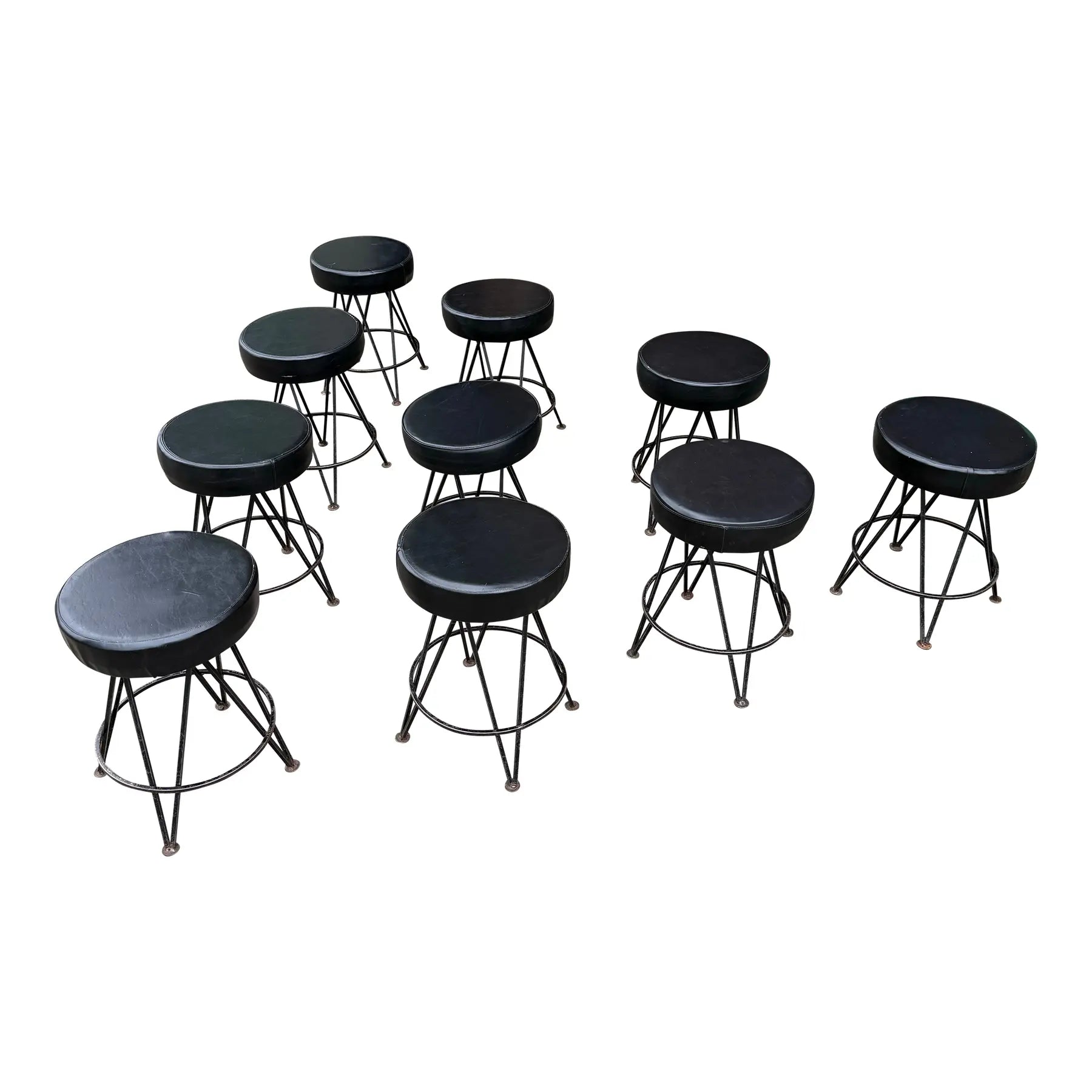 Set of 10 Fredrick Wineberg Style Iron Swivel Stools