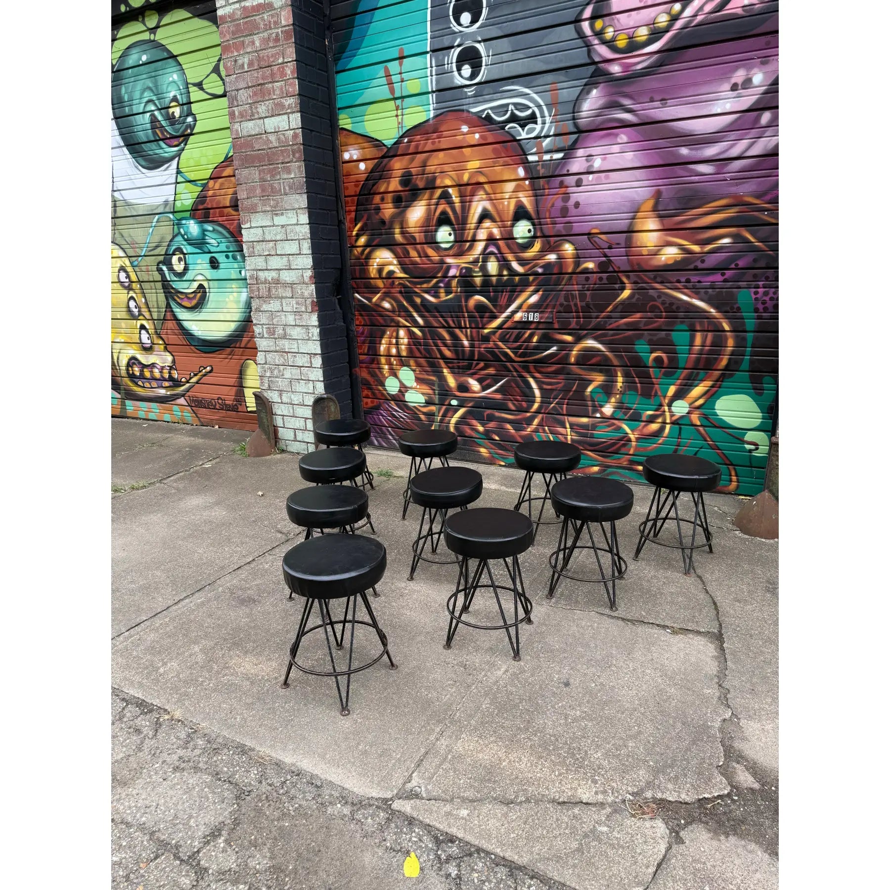 Set of 10 Fredrick Wineberg Style Iron Swivel Stools