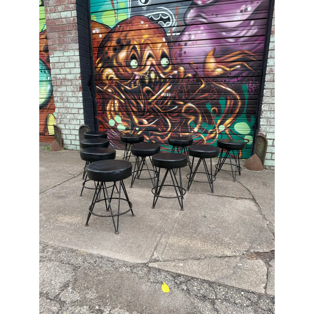 Set of 10 Fredrick Wineberg Style Iron Swivel Stools