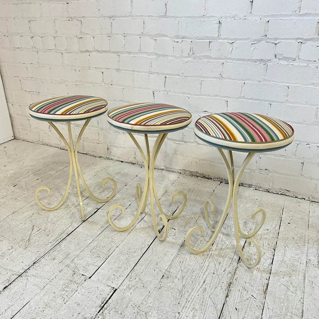 Set of 3 Upholstered Iron Base Stools Heavy Quality