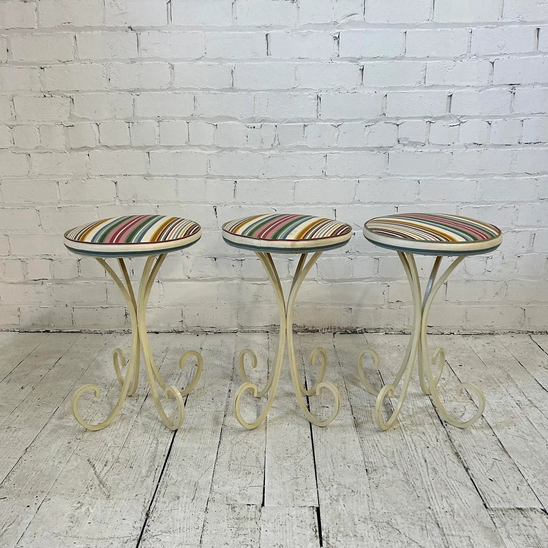 Set of 3 Upholstered Iron Base Stools Heavy Quality