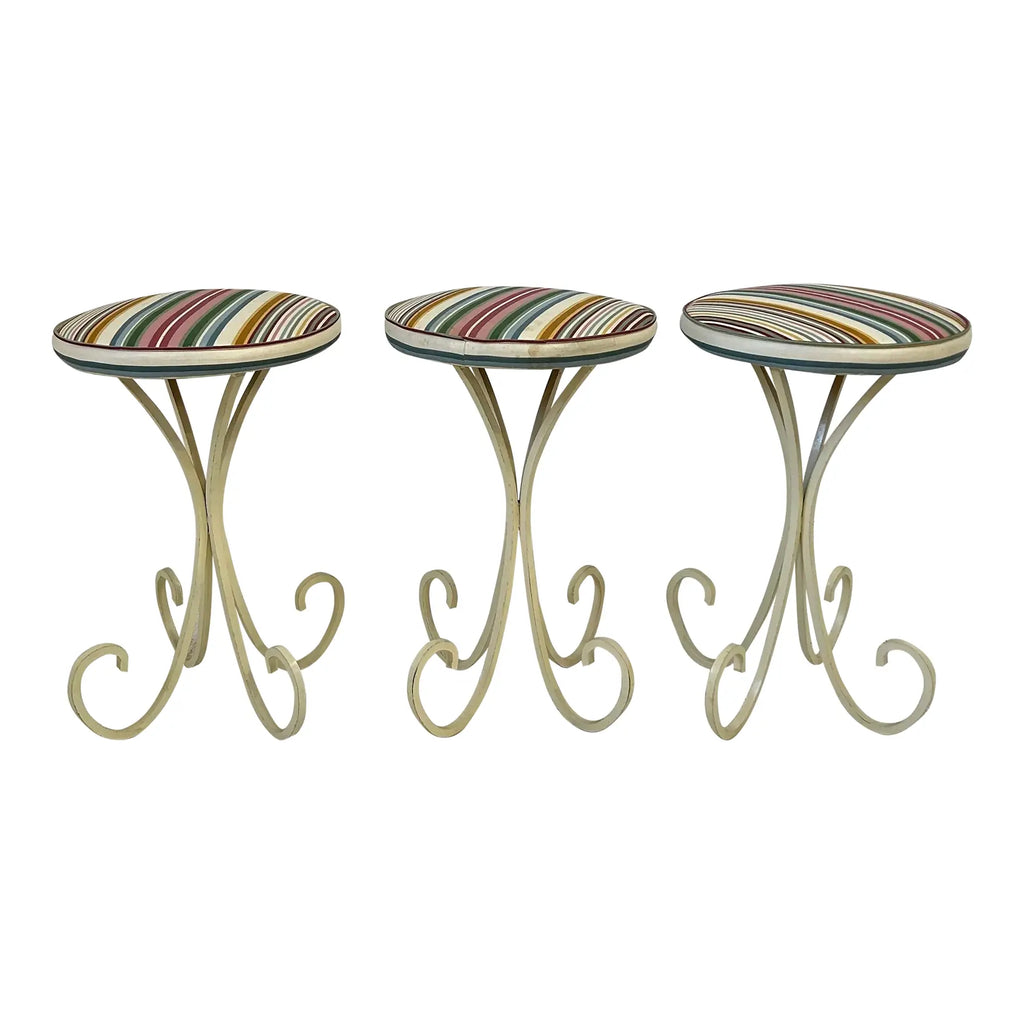 Set of 3 Upholstered Iron Base Stools Heavy Quality