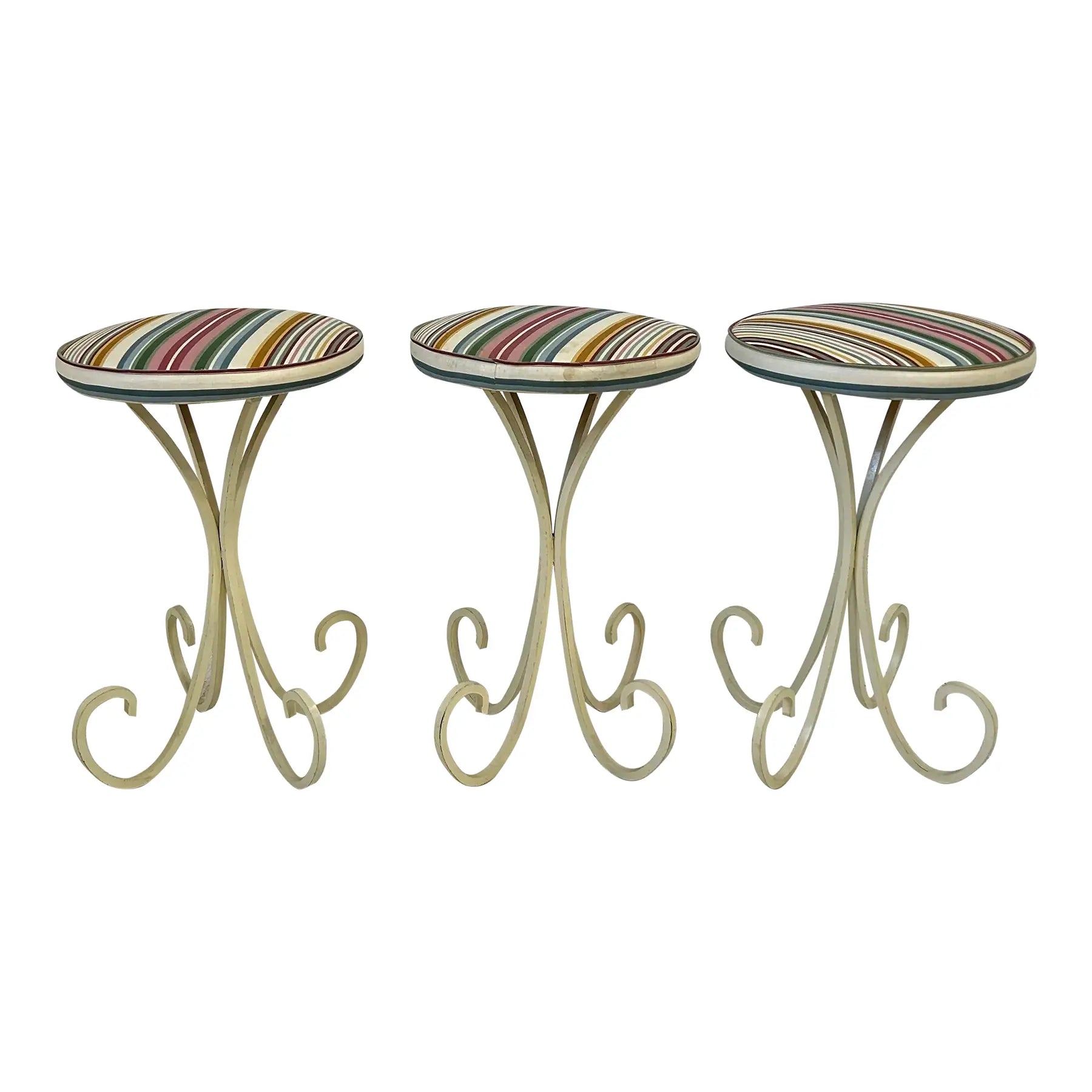Set of 3 Upholstered Iron Base Stools Heavy Quality