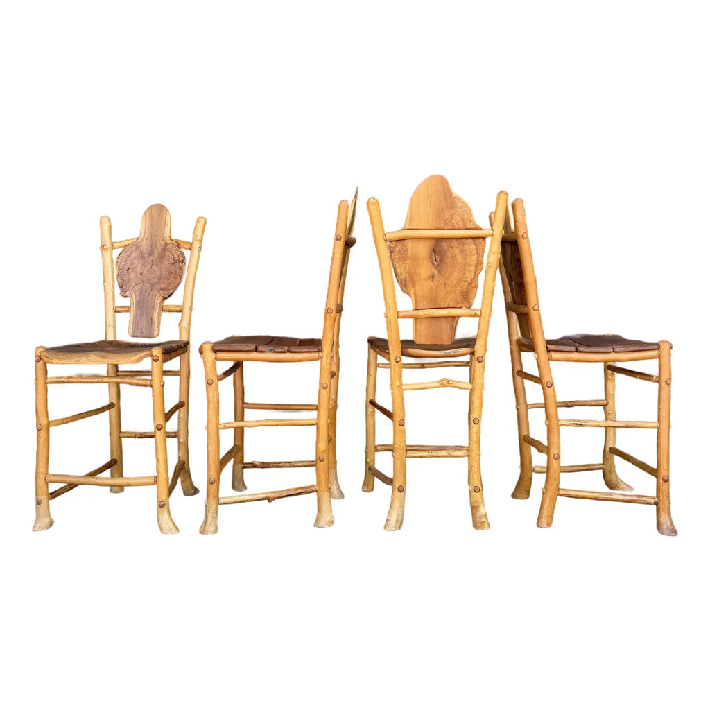 Set of 4 Adirondack Rustics Studio Handmade Live Edge Barstools Multi Wood