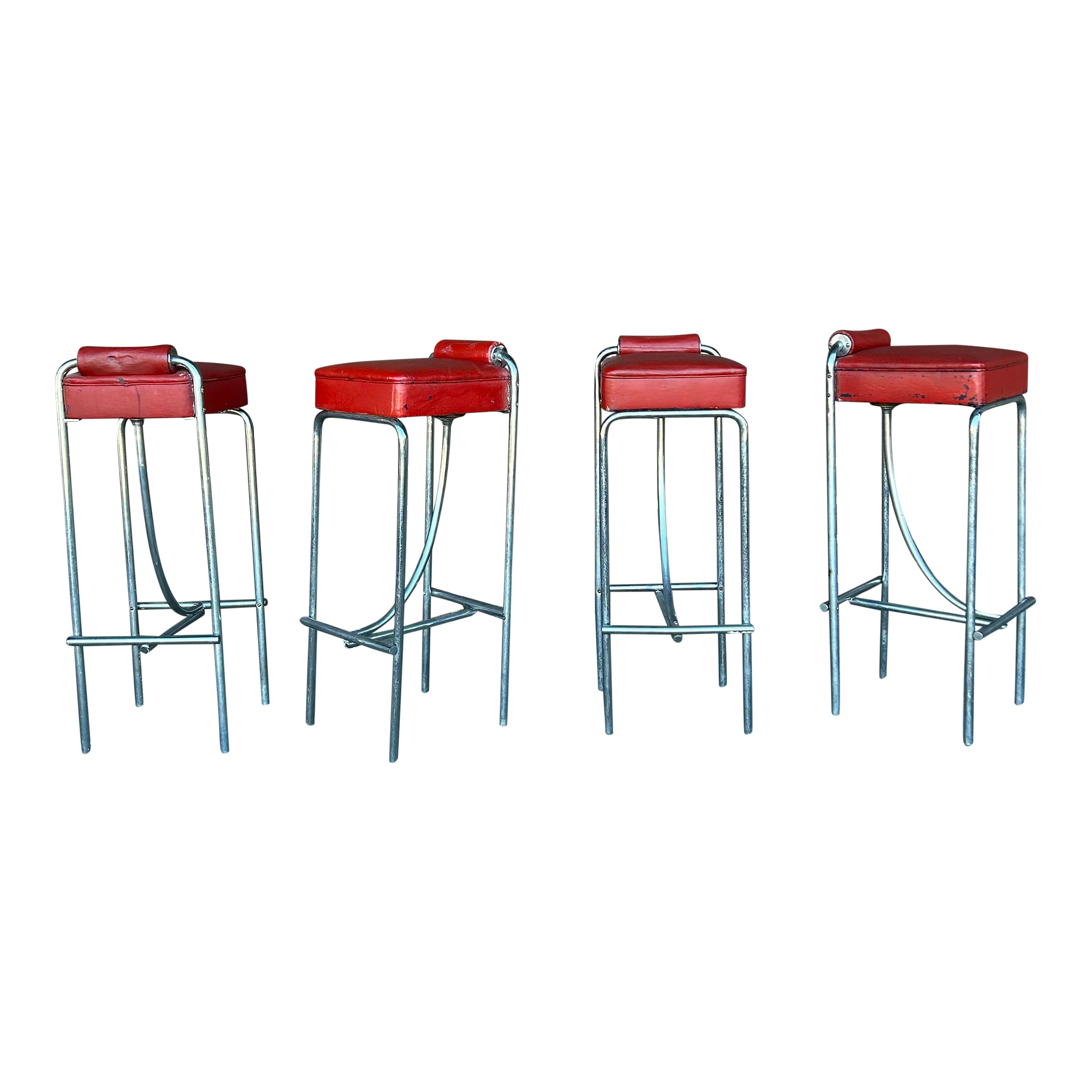 Set of 4 Art Deco Machine Age Bar Stools From Empire State Building